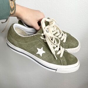 Converse One Star Suede Olive Green White Low Top Sneakers Womens 10